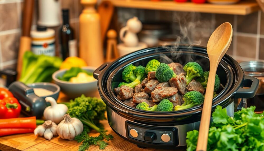 Crockpot recipe final steps preparing the best beef and broccoli